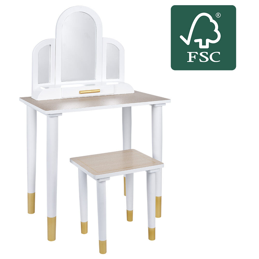Coiffeuse en bois naturel et blanc