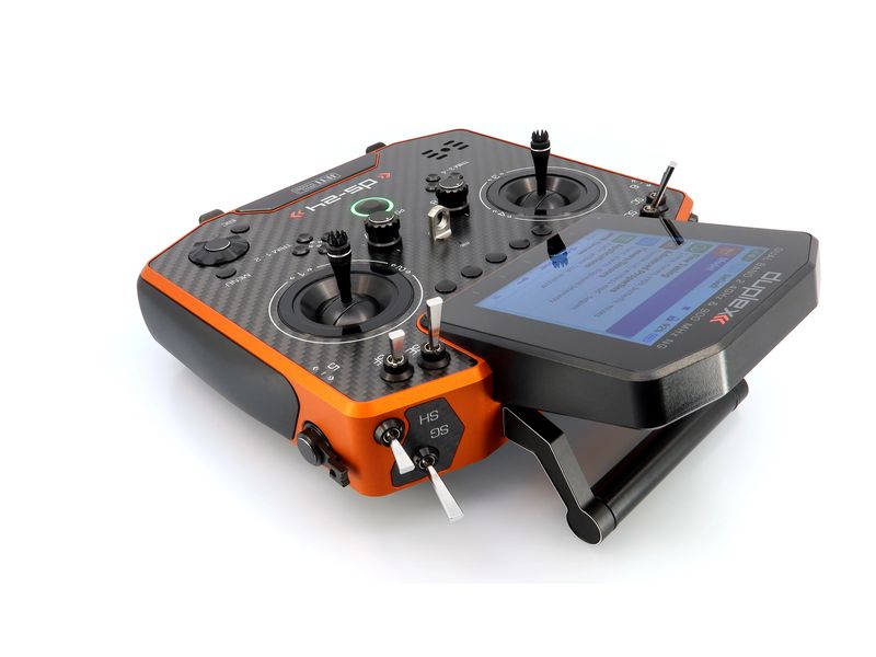 Jeti Fernsteuerung DS-24II Carbon Line Orange 24 Kanal, Dup Professioneller 24-Kanal-Sender mit Geber auf Rückseite und Carbon-Frontplatte