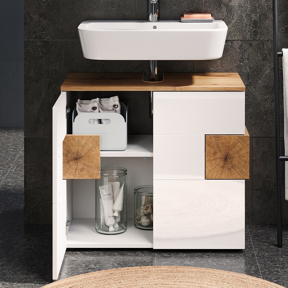 Vicco Waschtischunterschrank Waschbeckenunterschrank Eden Weiß Artisan modern 73x64 cm Badezimmer Schrank Badschrank Badkommode Badmöbel 2 Türen Hochglanz
