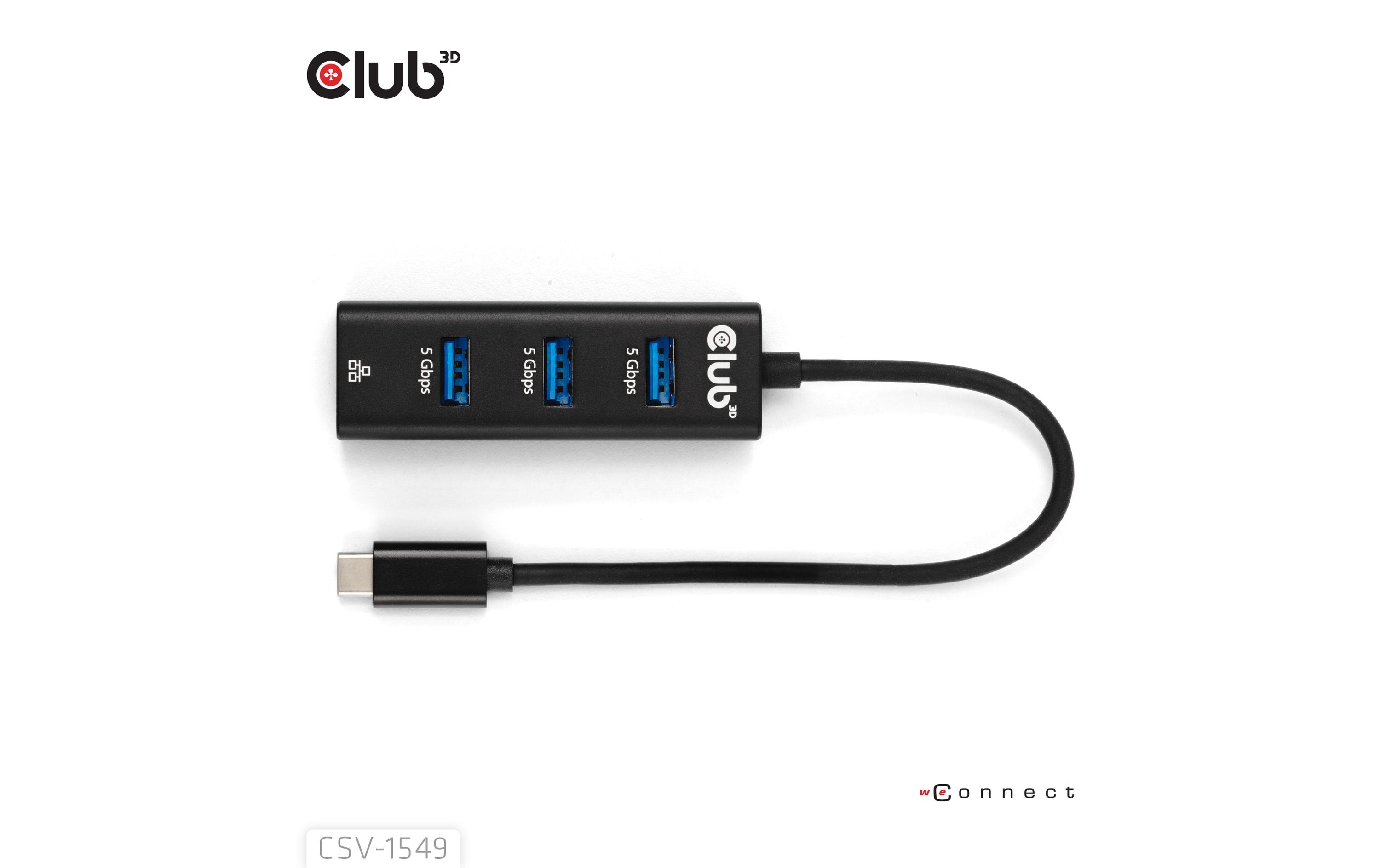 USB-Hub CSV-1549USB Typ-C 3.0 auf 3 Port USB Typ-A Hub mit Gigabit Ethernet
