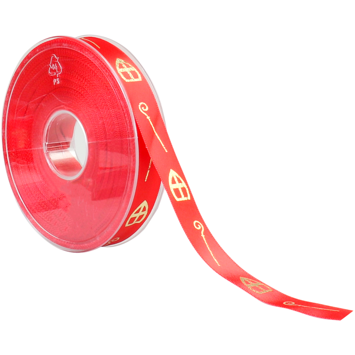 Lint, 15mm, 25m, Mijter & staf, PP, rood/goud