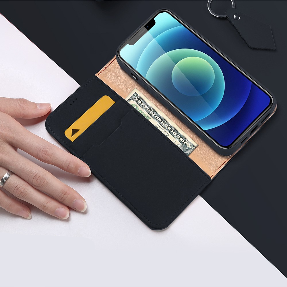 iPhone 12 / iPhone 12 Pro Flip Wallet Cover Echtleder Tasche Wish Series - Dunkelblau