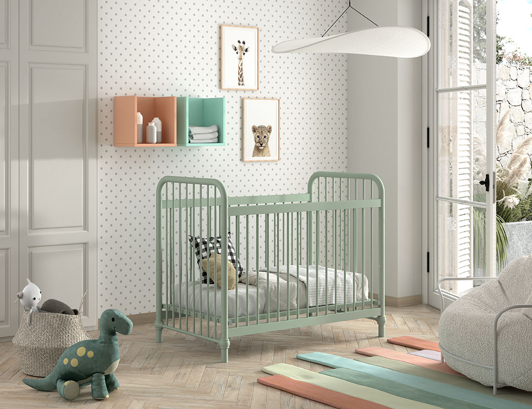 Babybett BRONXX - olivegrün matt - Metall - 60x120 cm