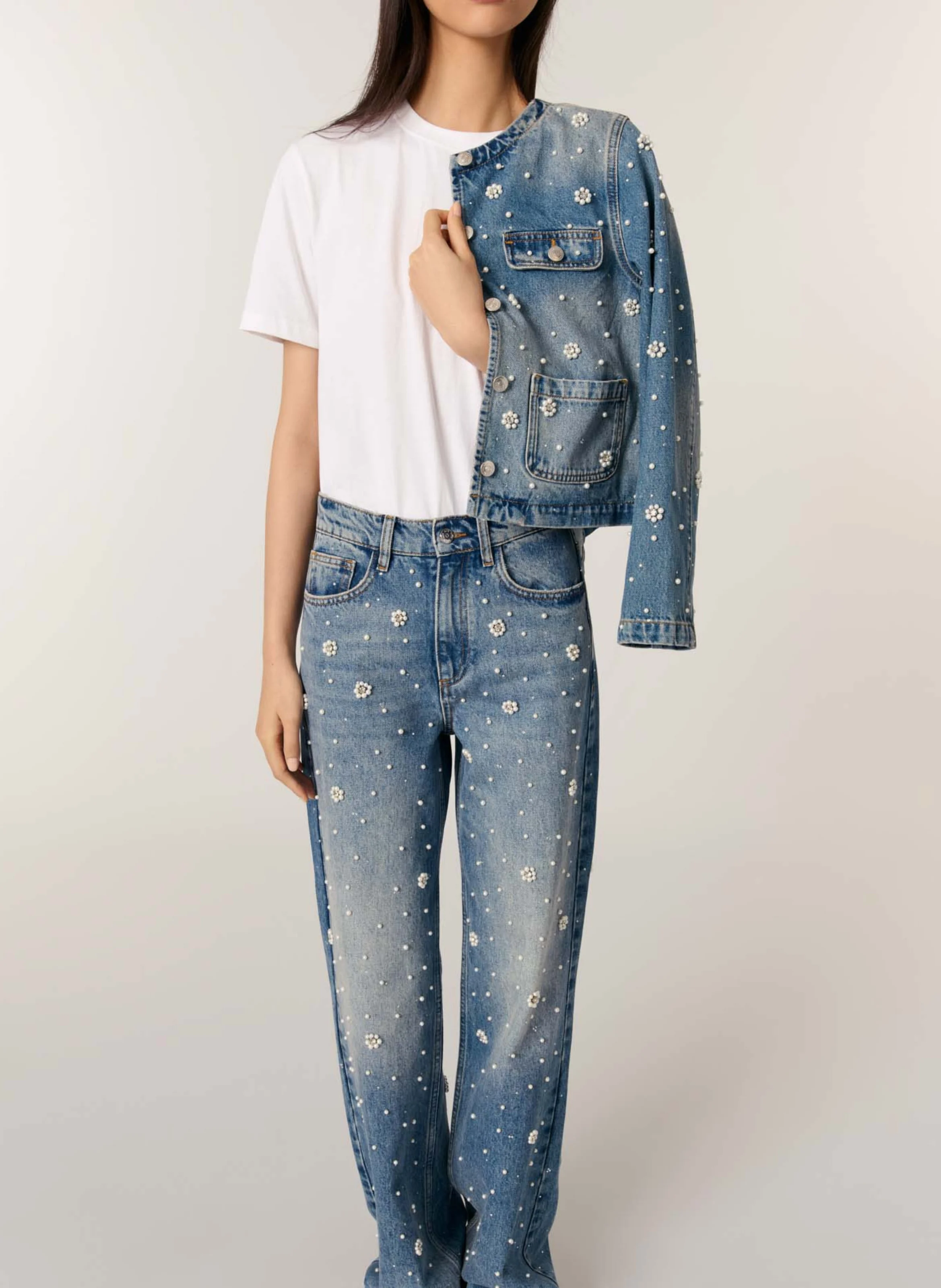 Jean large brodé | Bleu
