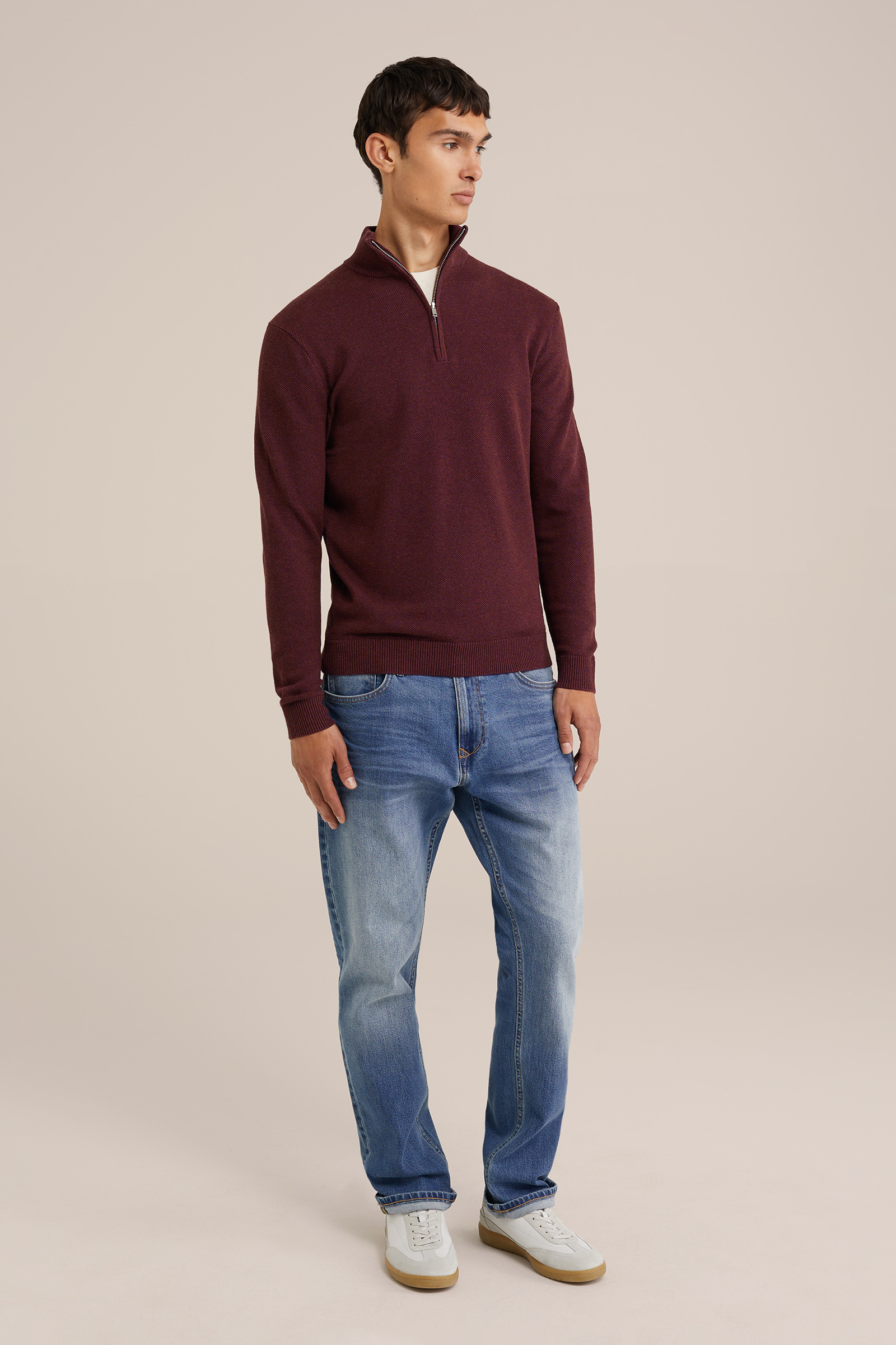 trui met rits WE Fashion Bordeauxrood