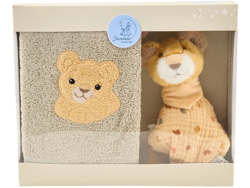 Sterntaler Geschenkset Löwe Leo Kinderhandtuch und Schmusetuch in klein mit Rassel