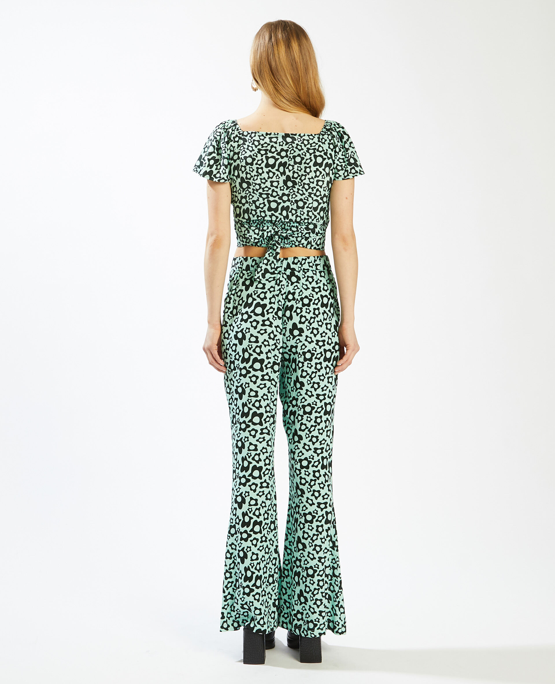 Pantalon flare taille haute SMALL - Bleu turquoise