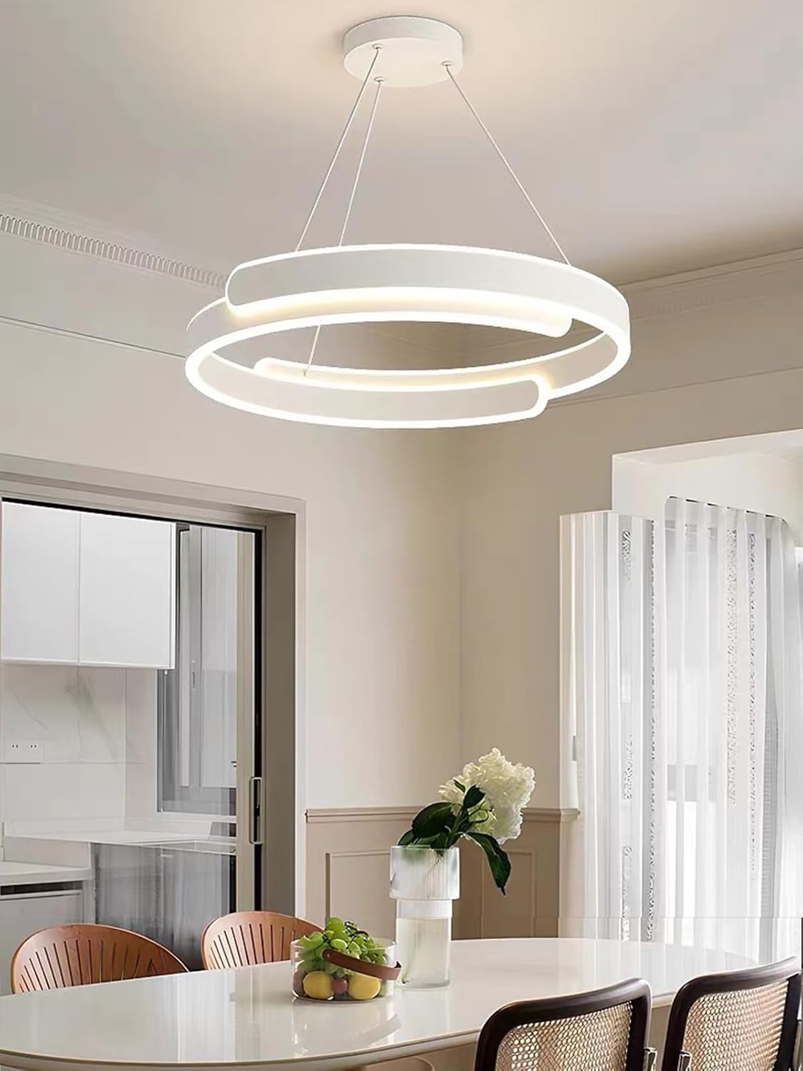 Ring Pendelleuchte Esstisch, Küchenlampe Hängend Dimmbar mit Fernbedienung, LED Hängeleuchte Höhenverstellbarer, Moderne Hängelampe Led Esszimmerlampe für Esszimmer Wohnzimmer Bürolampe (Weiß)