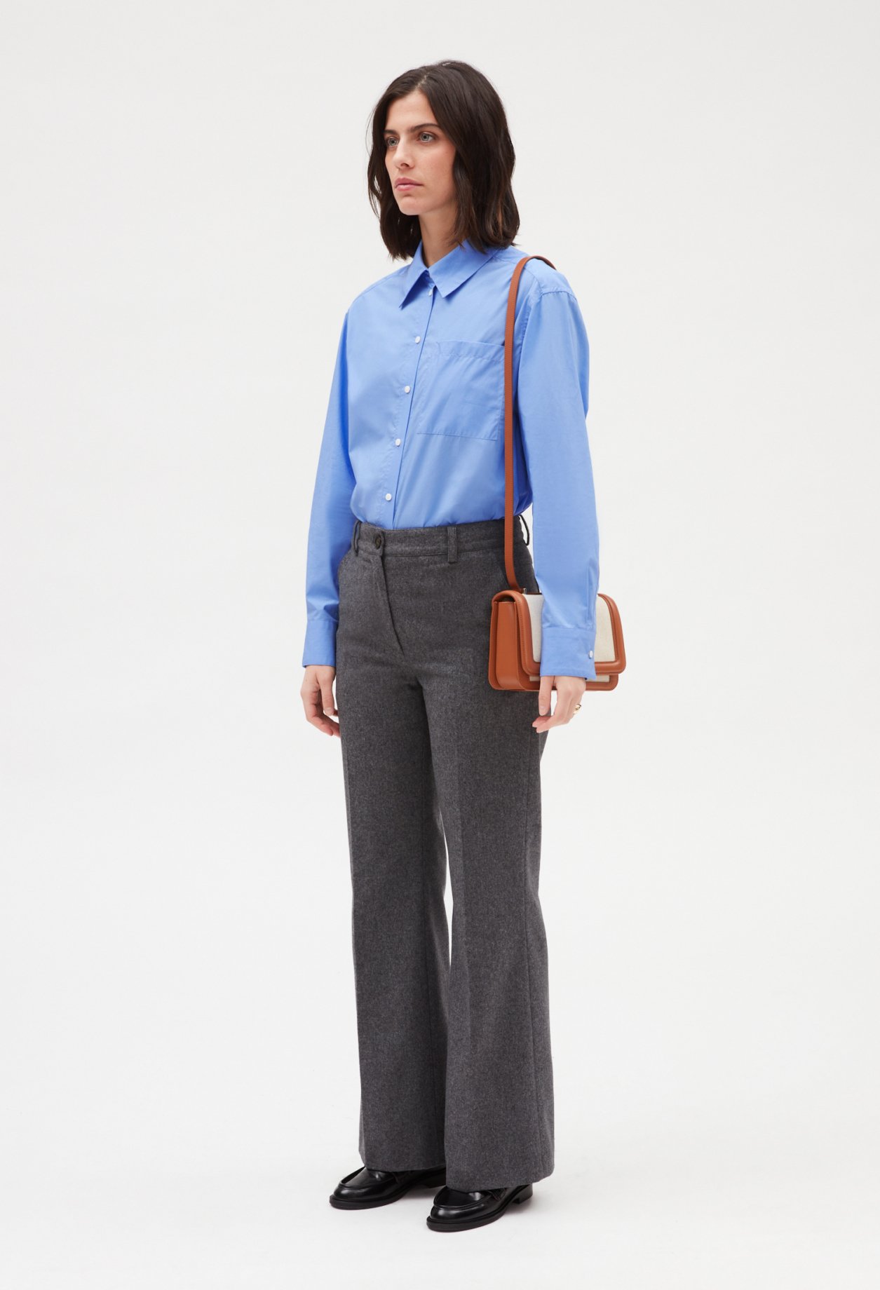 Pantalon flare gris chine