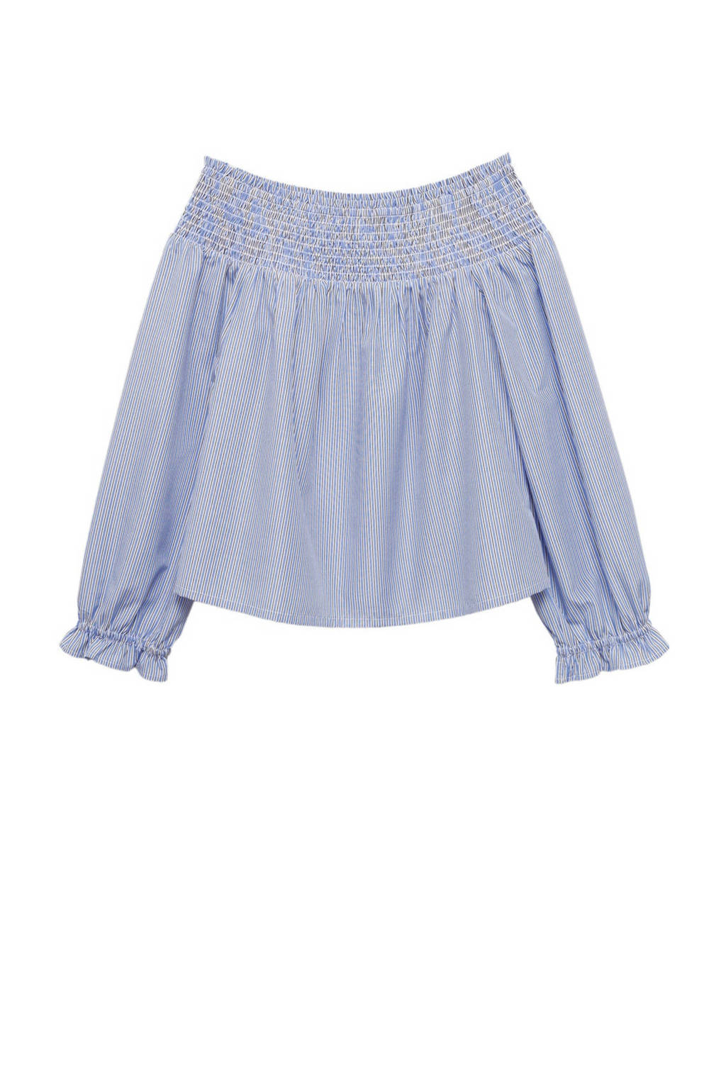 MANGO TEEN gestreepteoff shoulder top lichtblauw