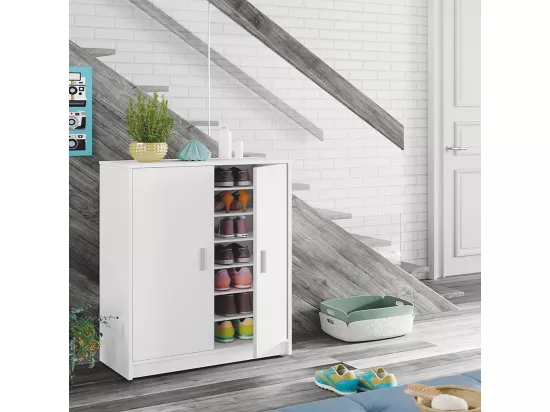 Armoire à Chaussures avec 2 portes couleur blanc - Longueur 75 x Hauteur 101 x Profondeur 36 cm