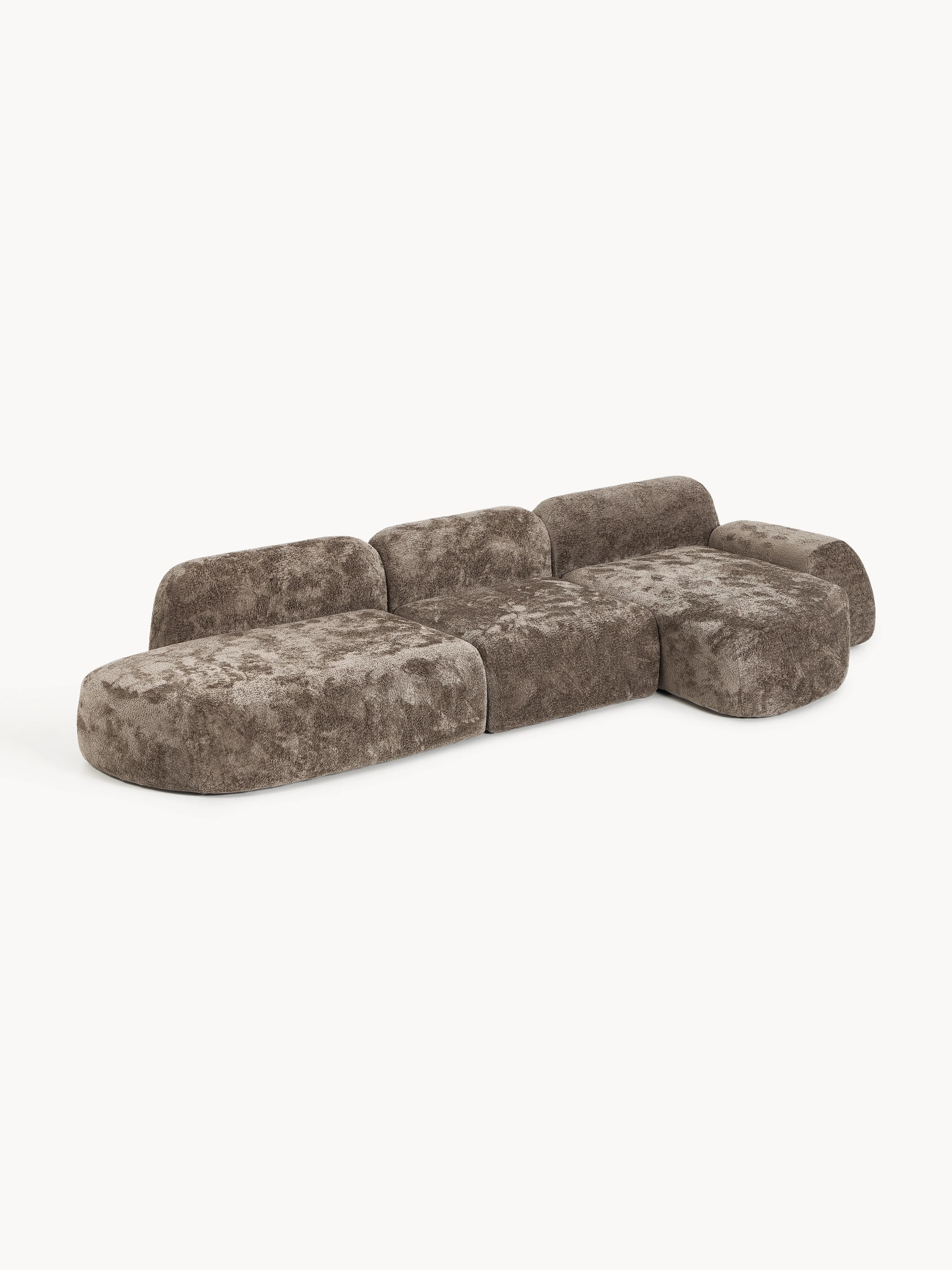 Modulaire teddy-bouclé hoekbank Wolke (4-zits) met chaise-longue
