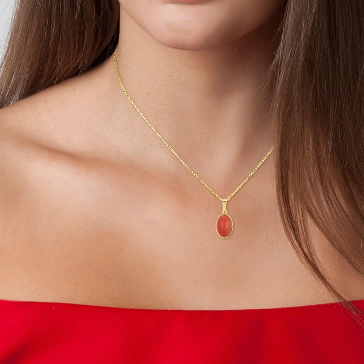 Collier SC Bohème orné d'un onyx rouge en Métal rhodié Finement doré