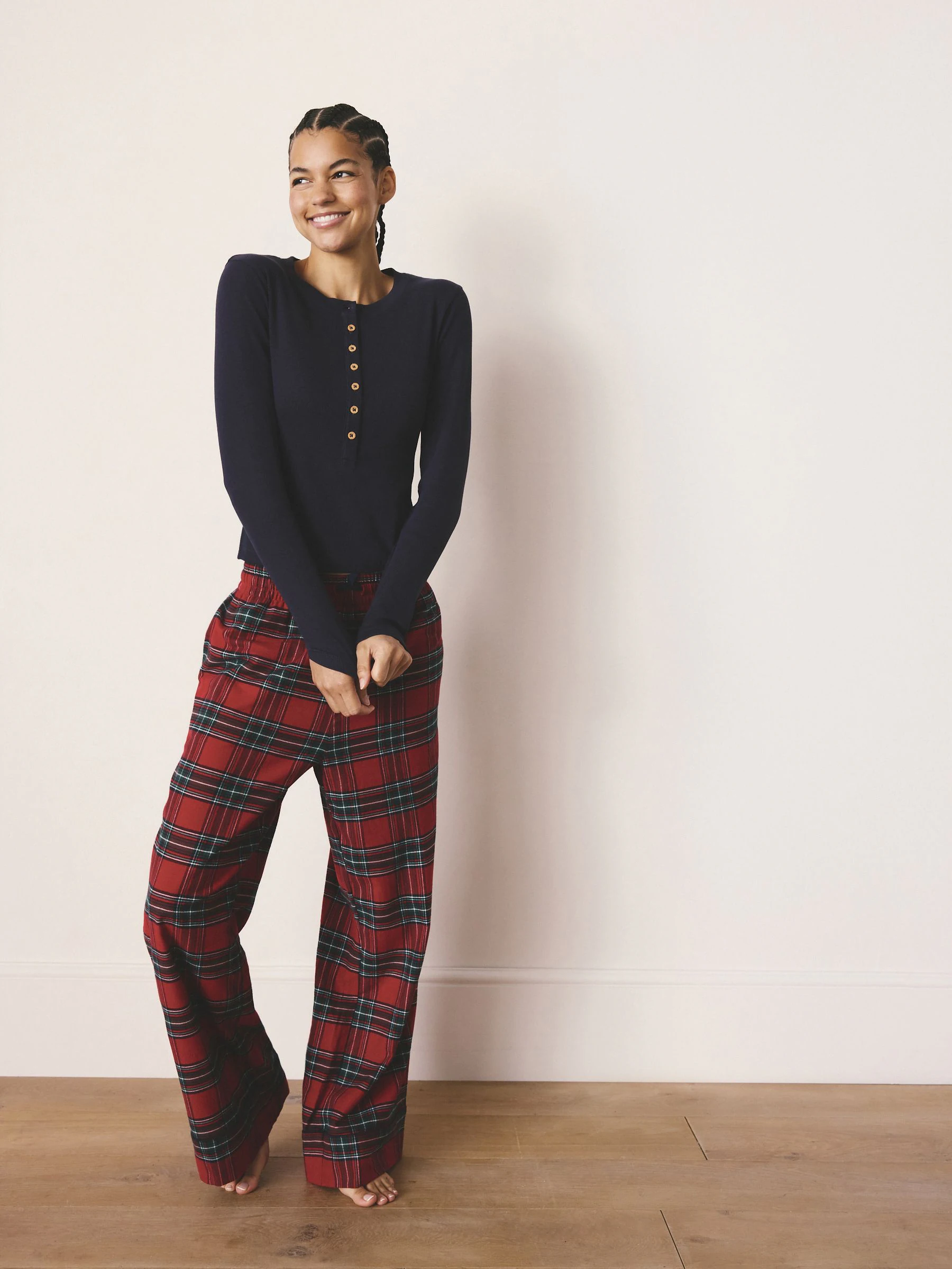 Rood met Schotse ruit - Matching Family Kerstmis pyjama met lange mouwen