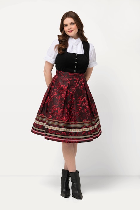 Rock, A-Linie, Jacquard-Blütenmuster, Zierbänder