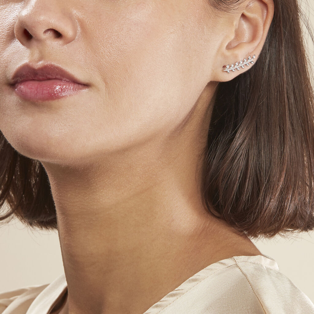 Boucles D'oreilles Grimpantes Folia Argent Blanc