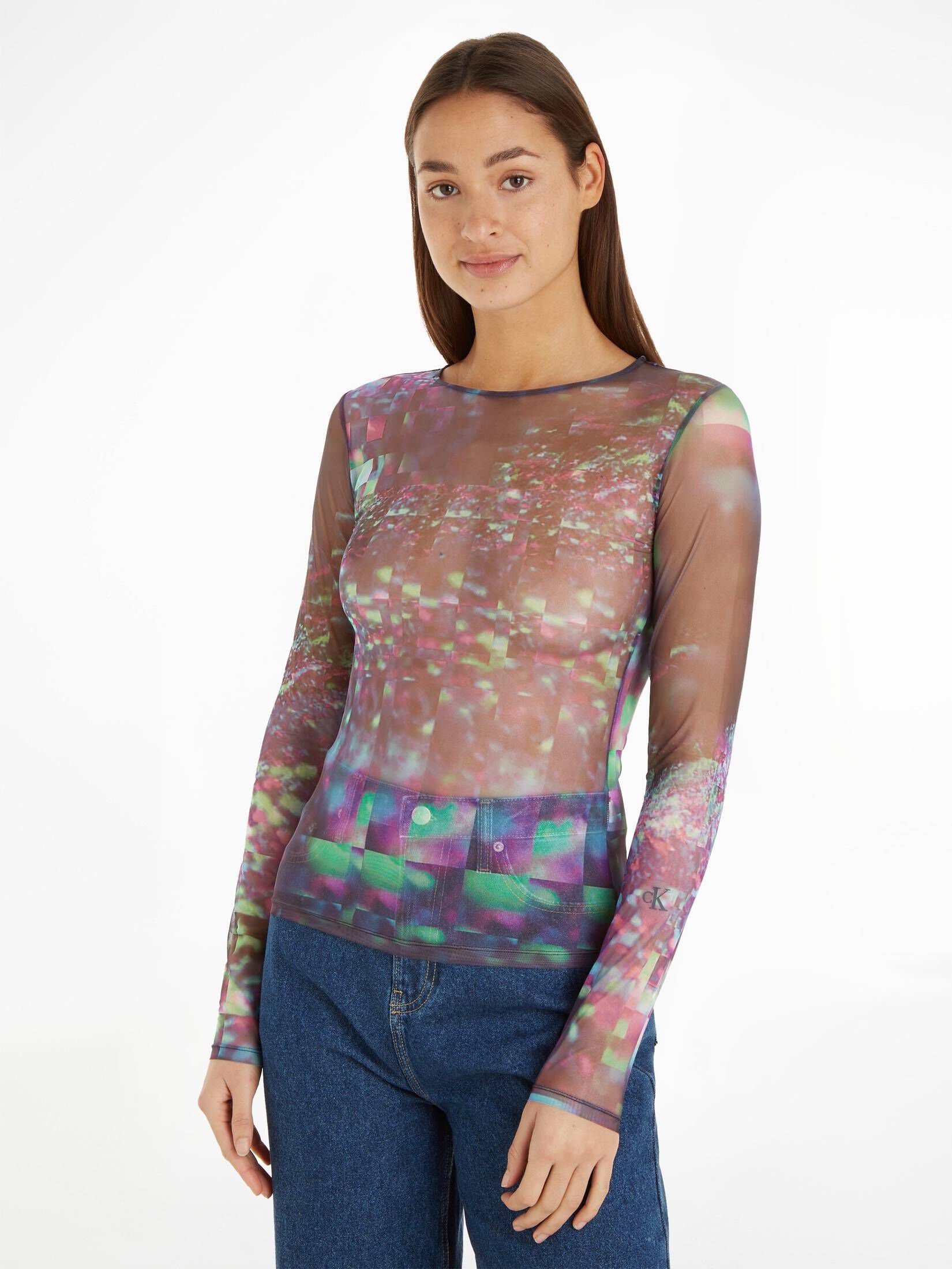 CALVIN KLEIN JEANS| Damen Longsleeve GALAXY MESH Slim Fit