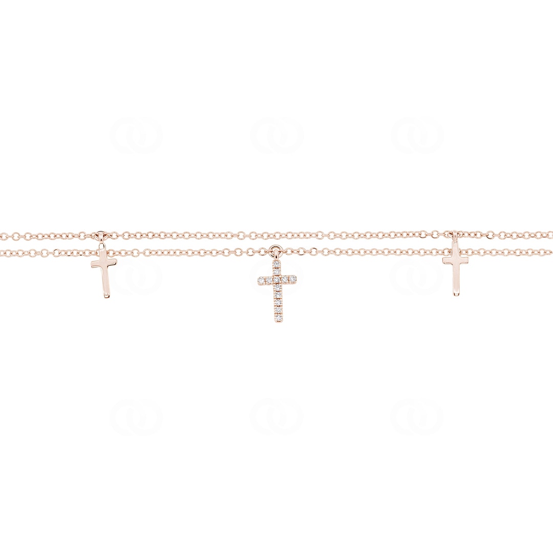 Armband 750/18 K Roségold Kreuz mit Diamanten 0.11 ct H/si
