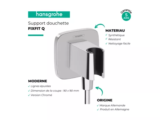 Support de douchette HANSGROHE FixFit Q Noir chromé brossé