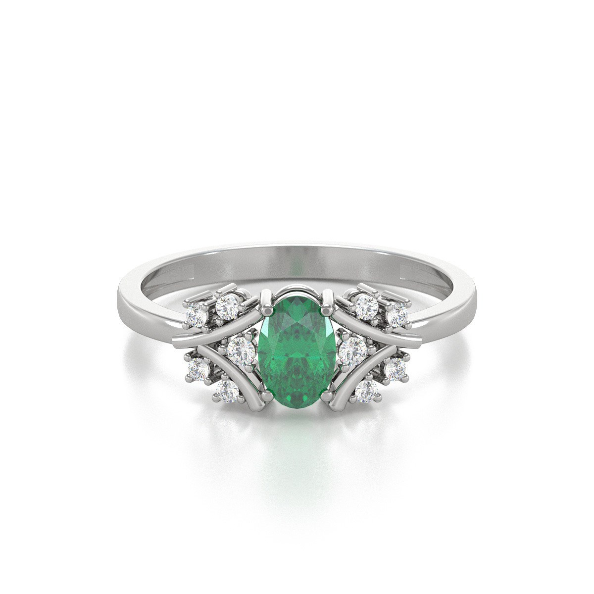 Bague ADEN Or 585 Blanc Emeraude et diamants 1.556grs