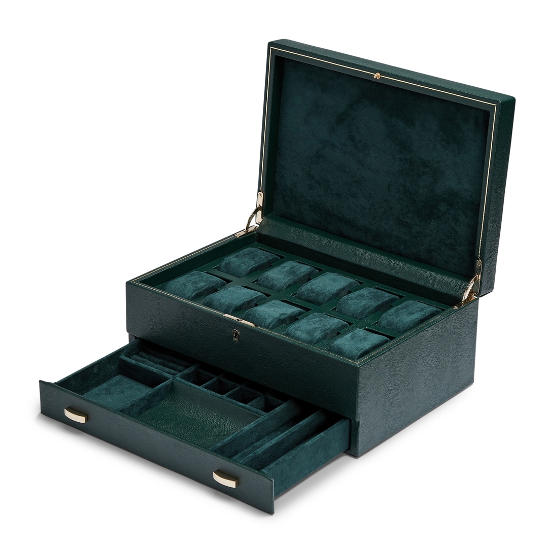 Wolf 1834 British Racing 10er Uhrenbox mit Schubladen Grün