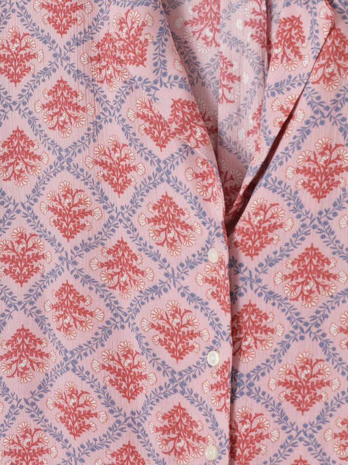 Camisa chambray cropped de manga curta - Rosa