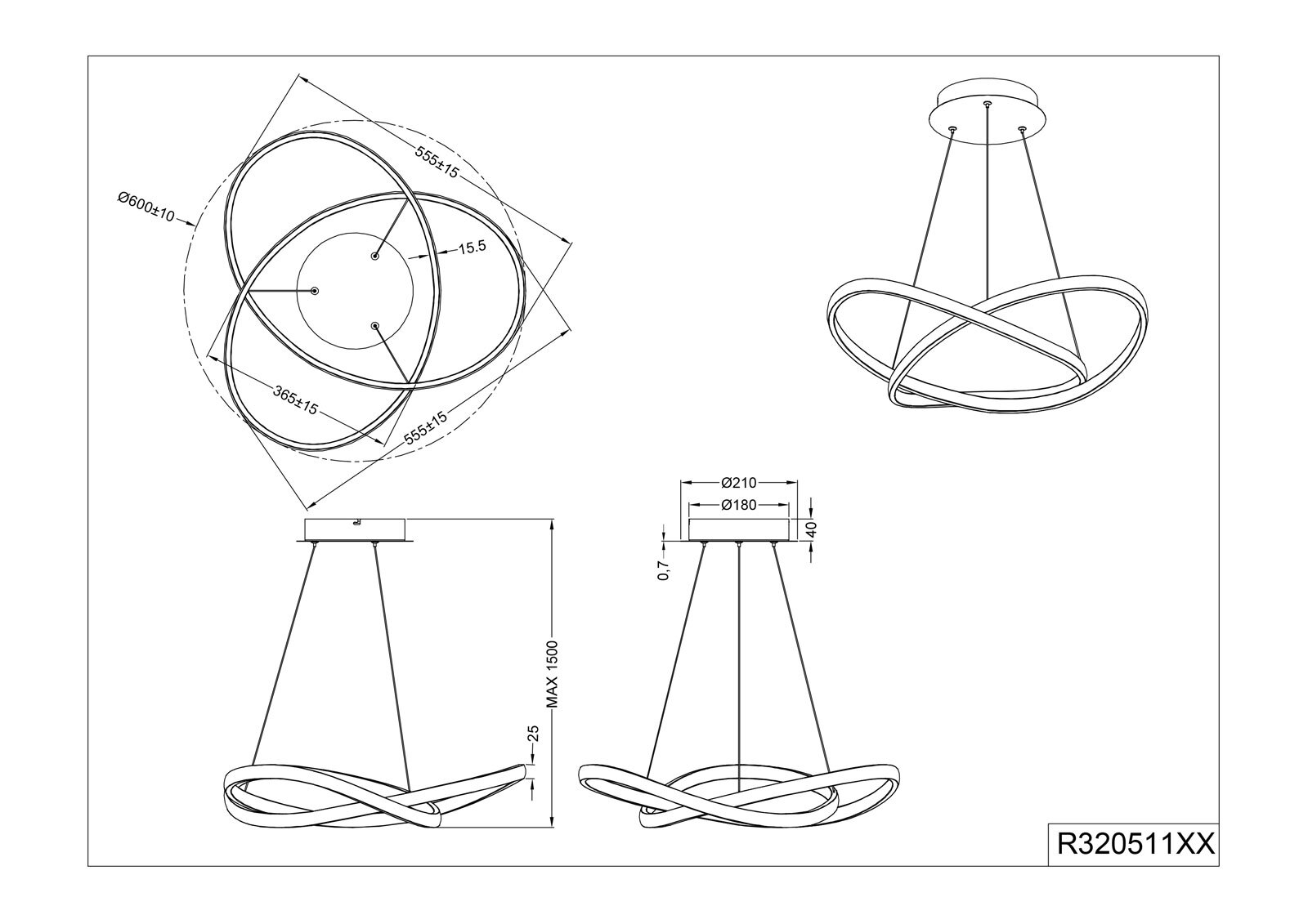 LED Pendelleuchte Course nickelfarbig 60cm 150cm Metall Kunststoff