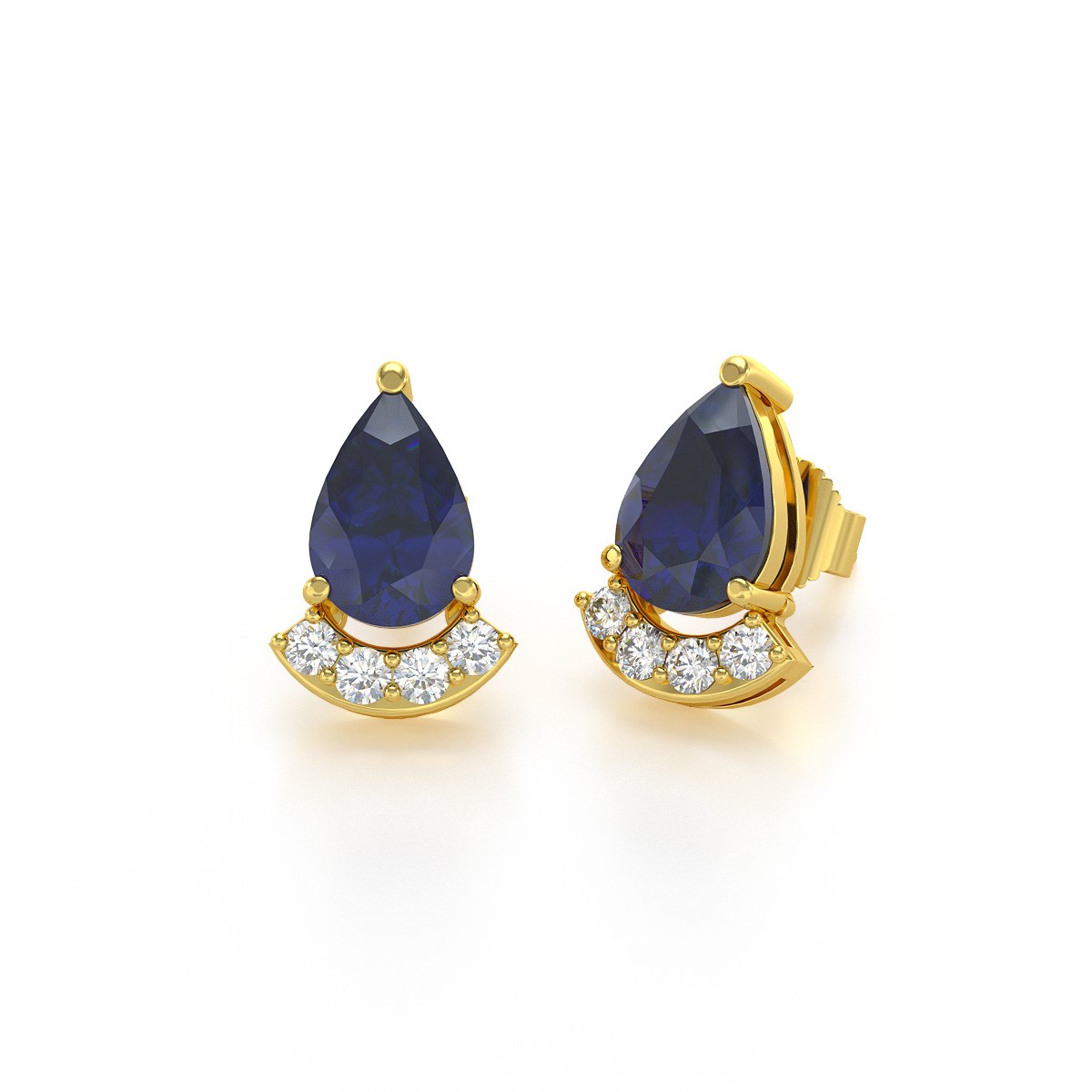 Boucles d'oreilles ADEN Or 585  Jaune Saphir forme Poire et Diamants 1.4grs