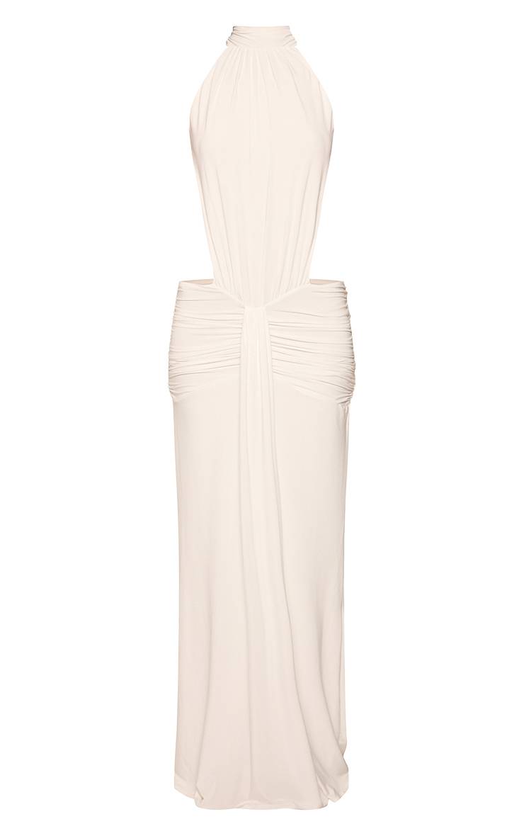 Blanc Robe Longue Moulante À Col Montant Avec Détail Drapé Et Dos Nu