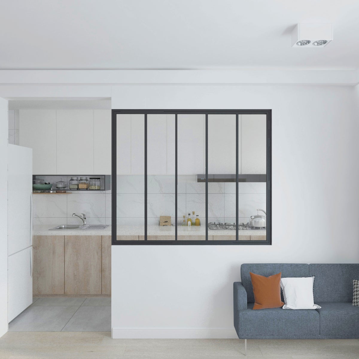Binnenwand van glas in industriële stijl 1530x1300mm helder zwart