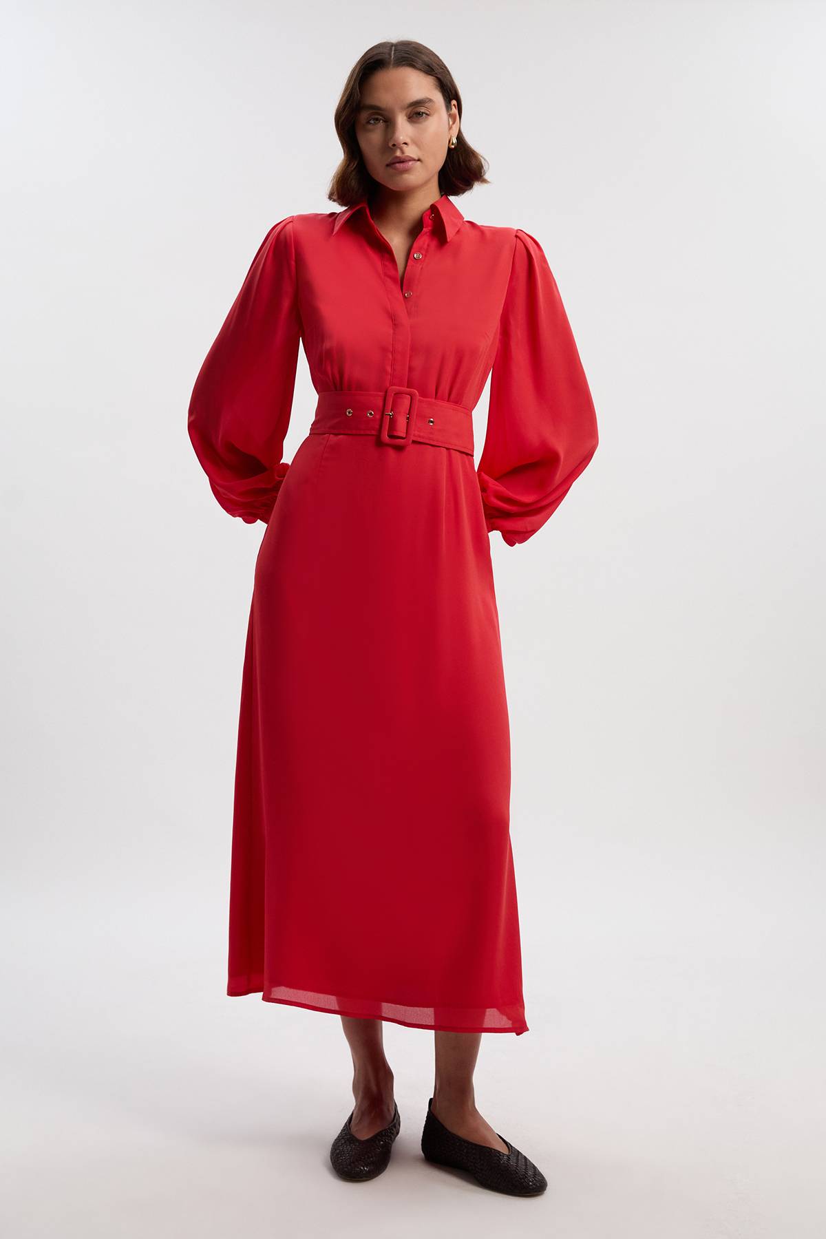 KarenMillen Robe Chemise Tissée à Imprimé Flou Ceinturée en Georgette