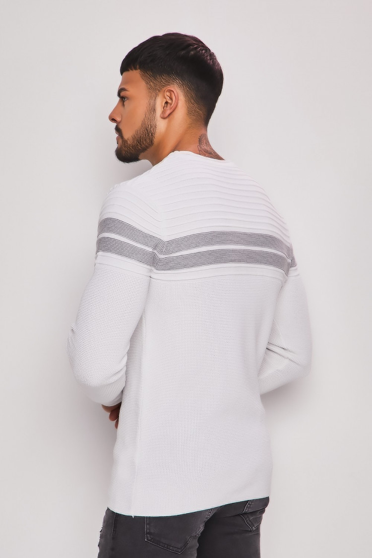 Pull blanc à bandes rayée noire