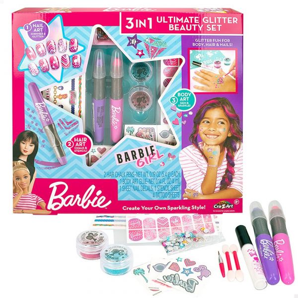 Cra-z-art Estudo De Beleza Glitter: Tatuagens e Pavios De Manicure Barbie 3 Em 1