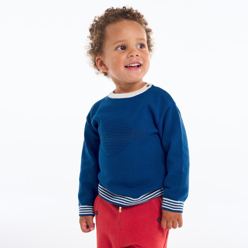 Pull maille tricot planète en relief bleu bébé garçon Bleu