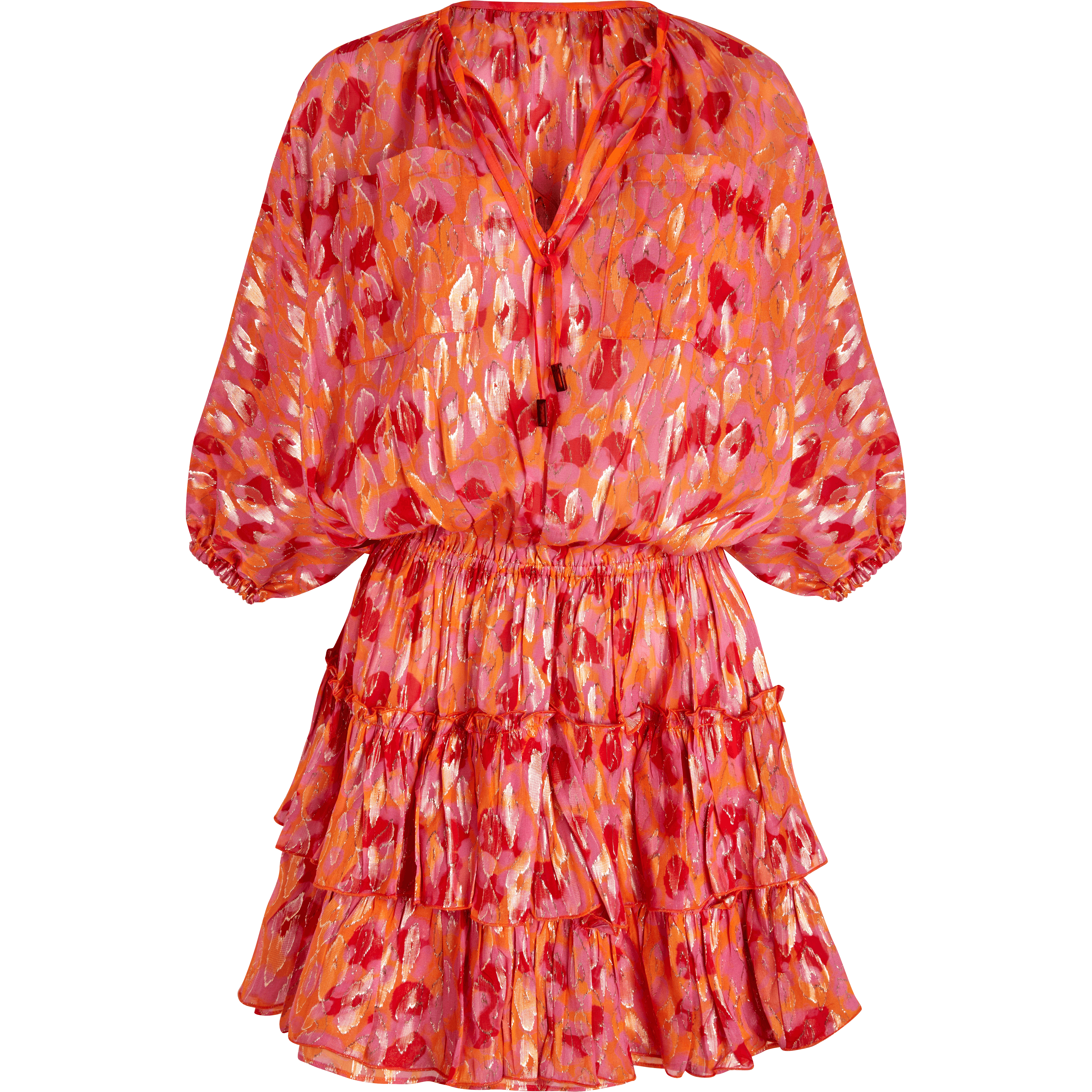 Robe Courte à Volants en Soie Femme New Leopard