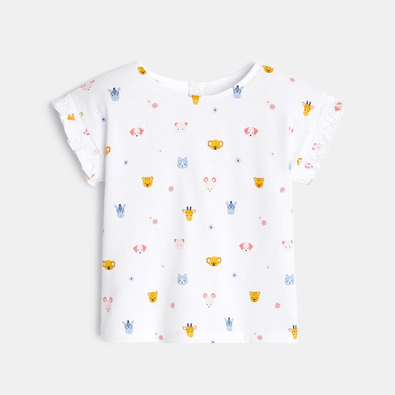 T-shirt manches smockées blanc bébé fille Gris ou noir