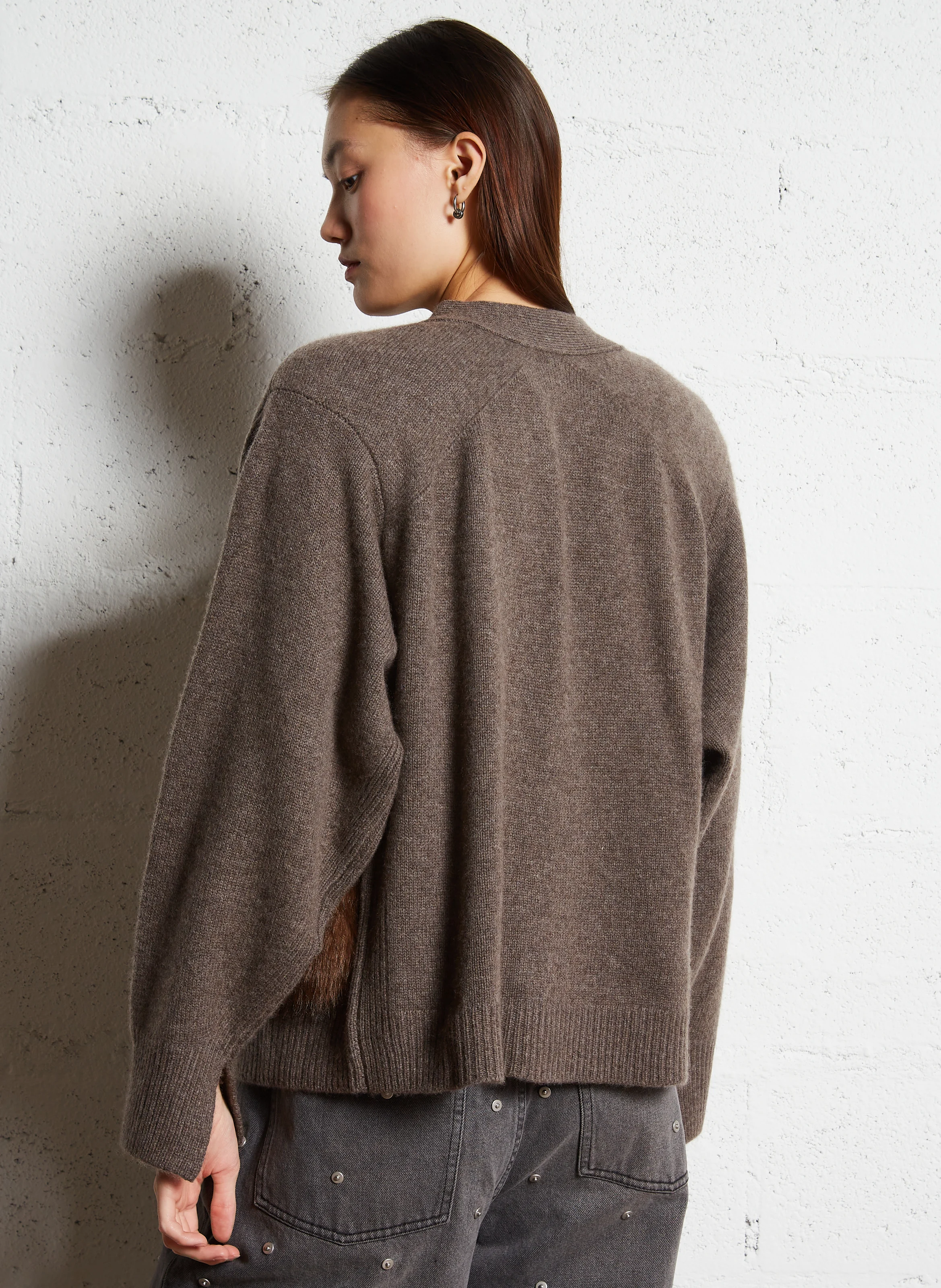 GREGORIA - Cardigan effet fourrure en laine et cachemire | Marron