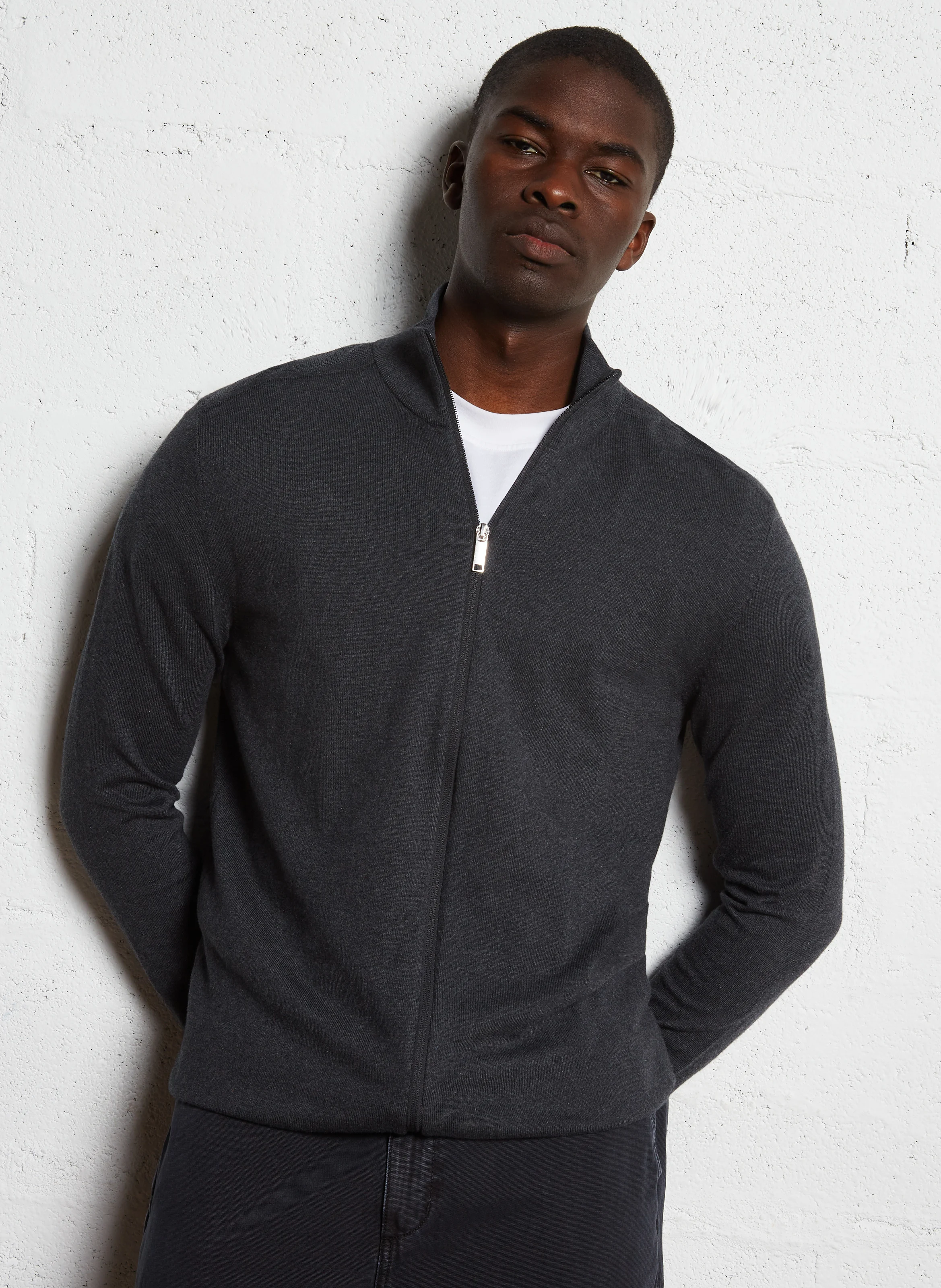 Gilet col montant en coton| Gris