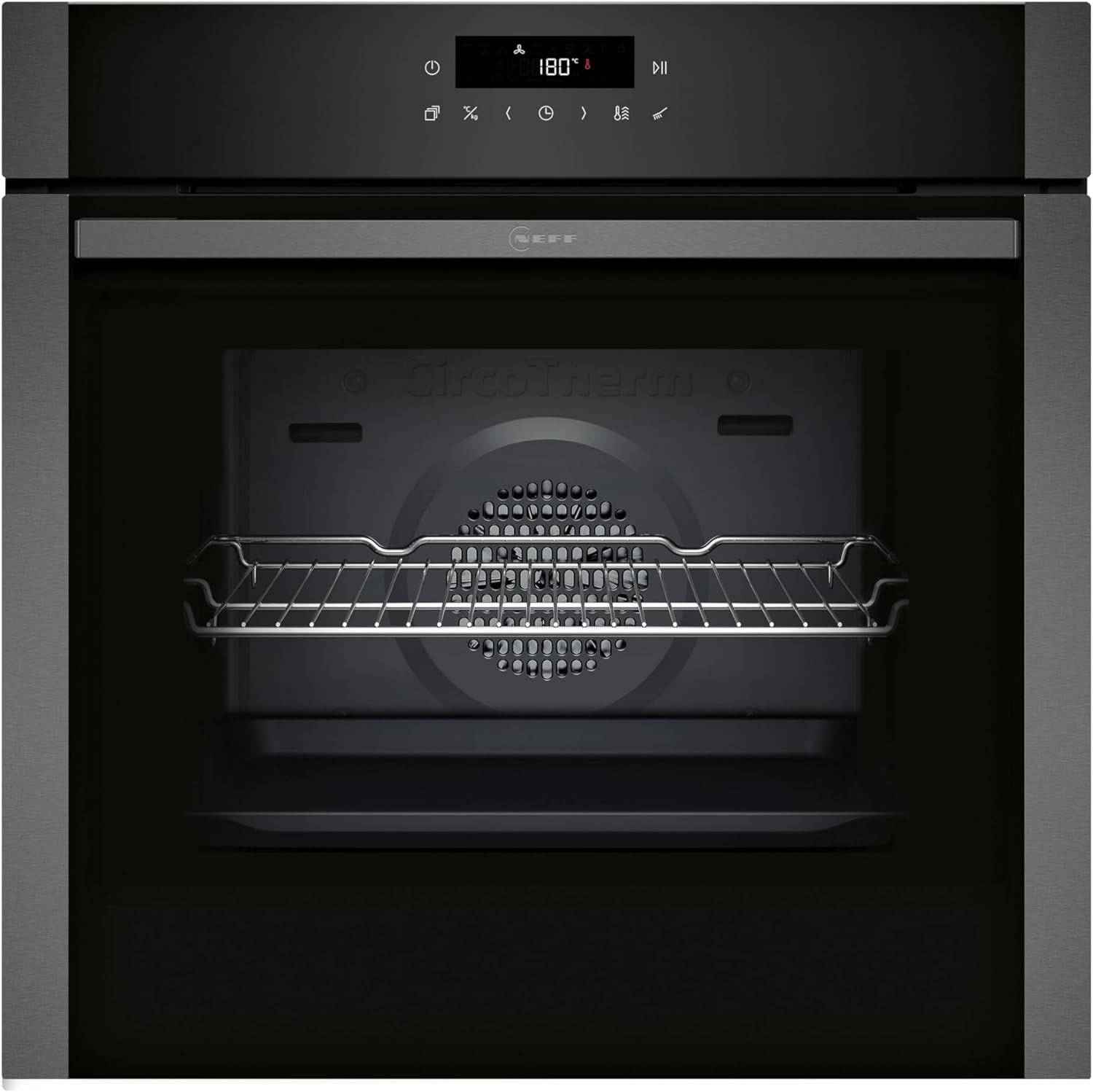 NEFF B6ACJ7AG3, N 50, Einbau-Backofen, 60 x 60 cm, Made in Germany, Versenkbare Tür, Pyrolyse & Easy Clean Hydrolyse Selbstreinigung, Air Fry samt Air Fry Blech, Backautomatik, Graphite-Grey