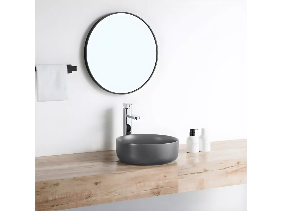 Vasque à poser ronde en céramique MENDOZA gris anthracite mat Ø36 cm