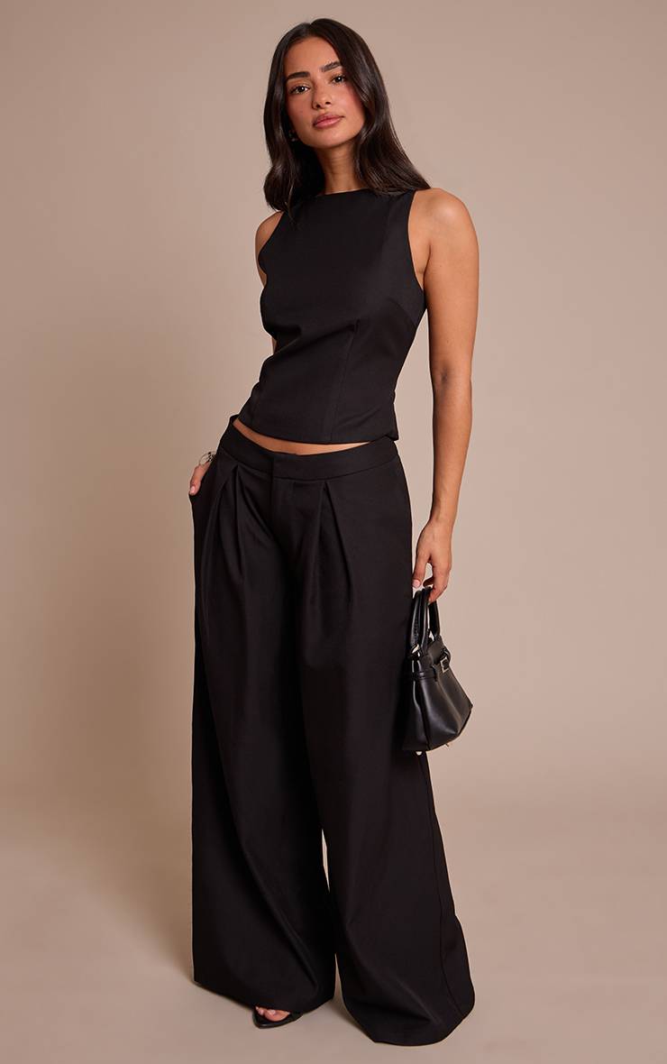 Noir Pantalon Large Taillé Tissé Petite Taille Co-ord