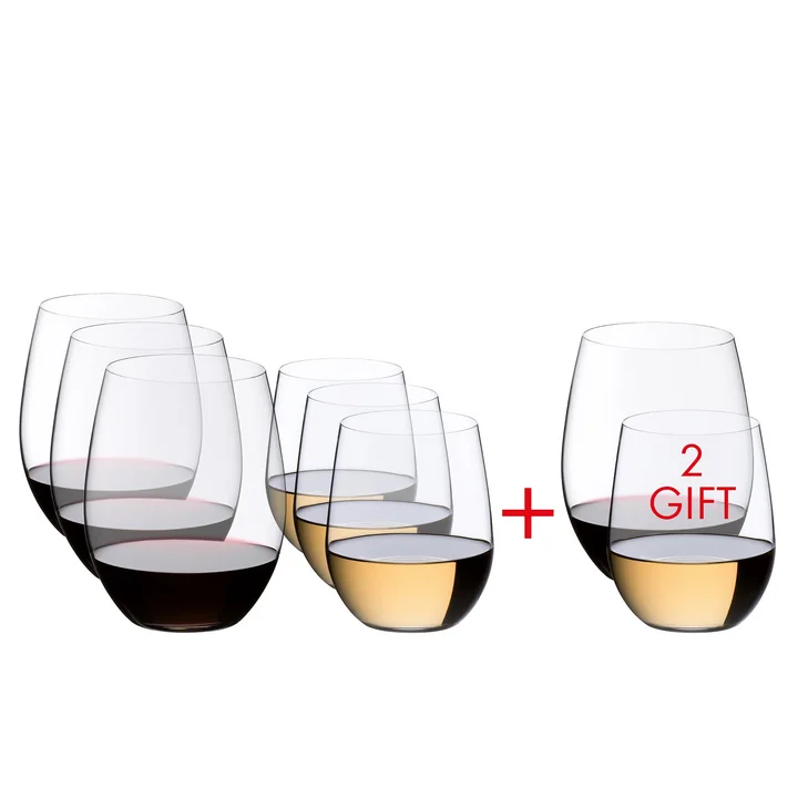 Riedel - O Wine Weingläser, Viognier / Chardonnay, Cabernet / Merlot, transparent (6 2 gratis)