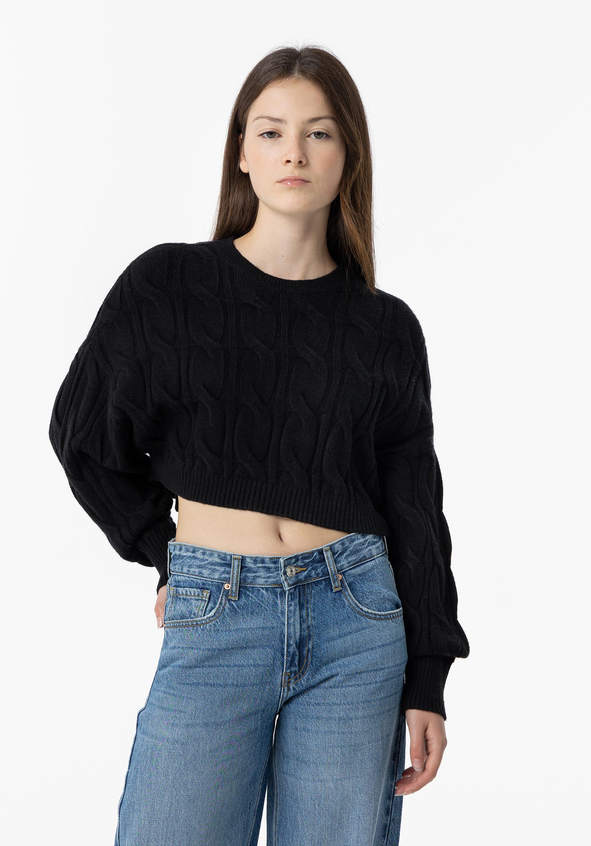 Camisola em Malha de Cabo Cropped