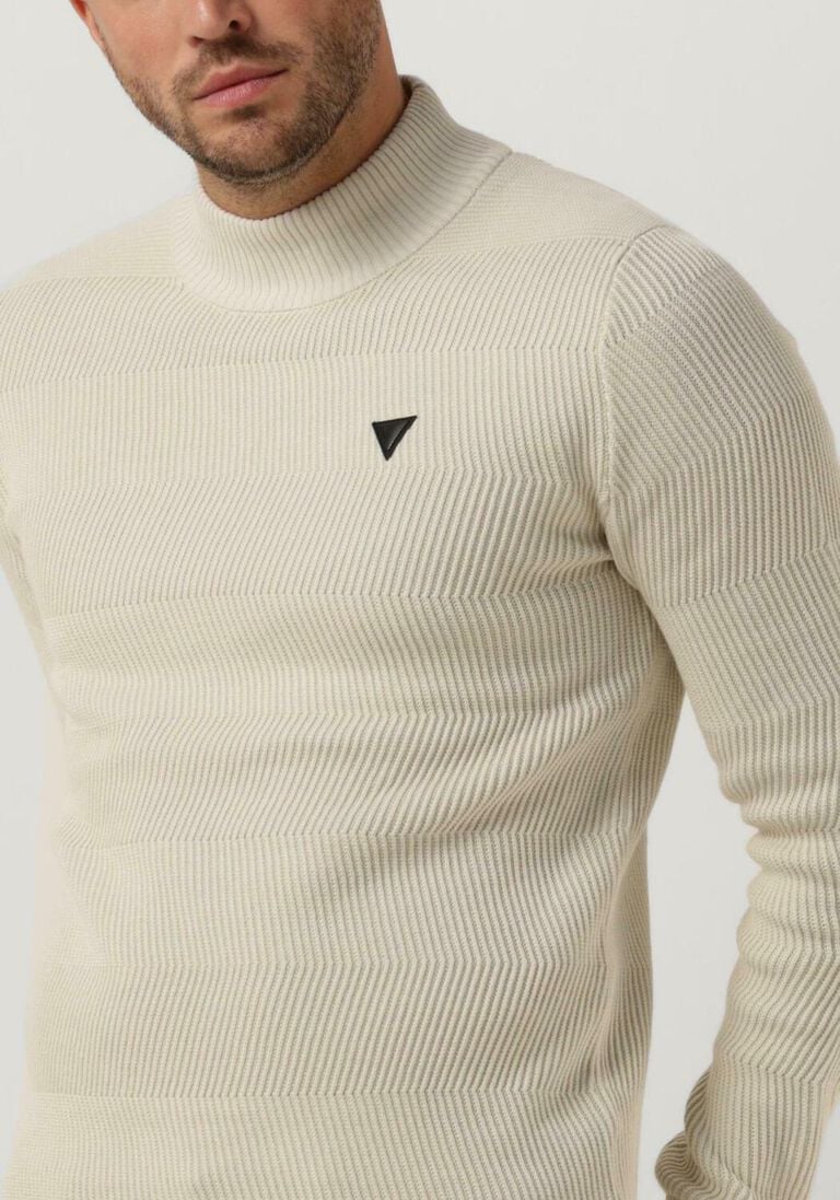 PUREWHITE gebroken wit purewhite trui jaquard mockneck with triangle badge on chest