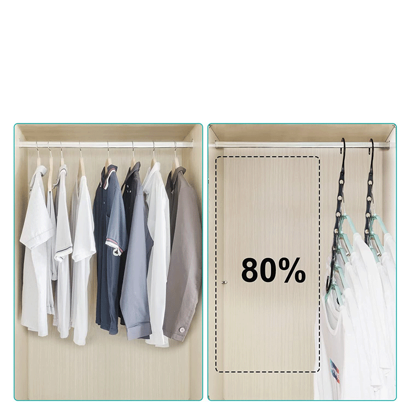 (10er Set) 24x10cm Platzsparender Kleiderbügel Faltbarer Kleider Haken Kleiderschrank Organizer für Shirts / Blusen / Kleider - Schwarz