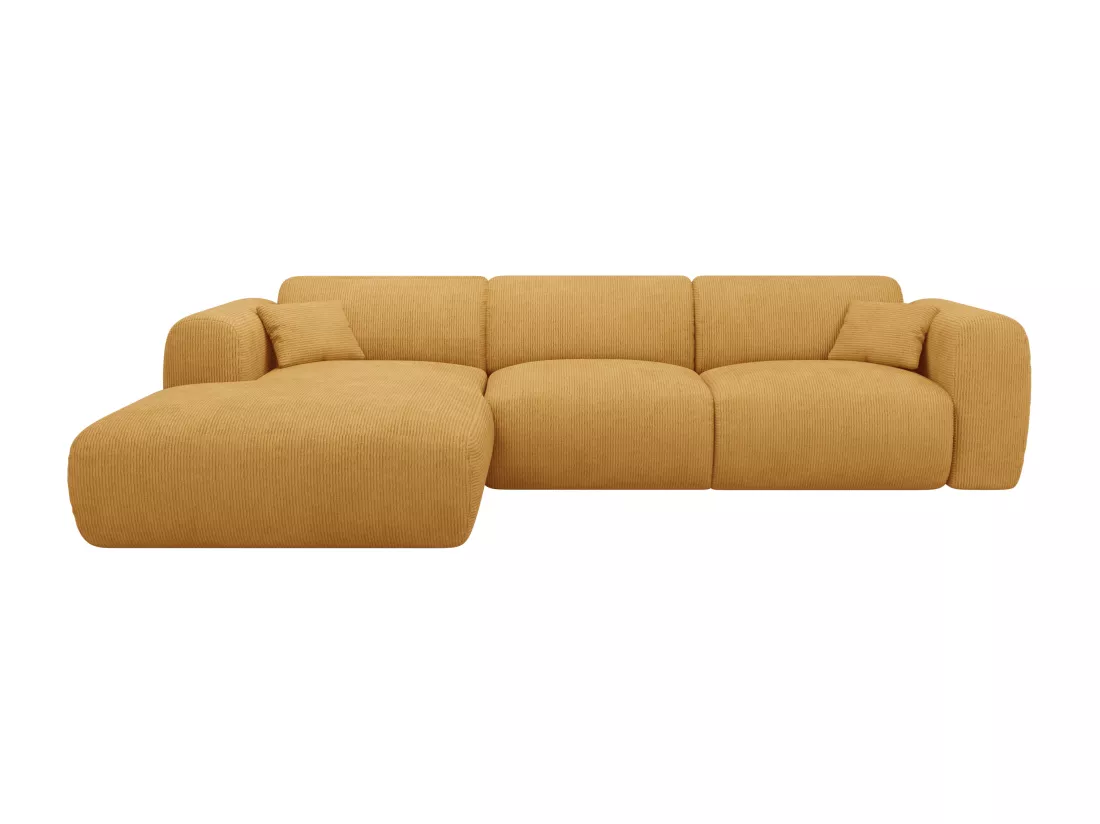 Grand canapé d'angle gauche en tissu texturé jaune moutarde POGNI de Maison Céphy