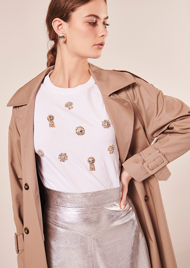 T-Shirt Tarasunkeyblanc en coton brodé