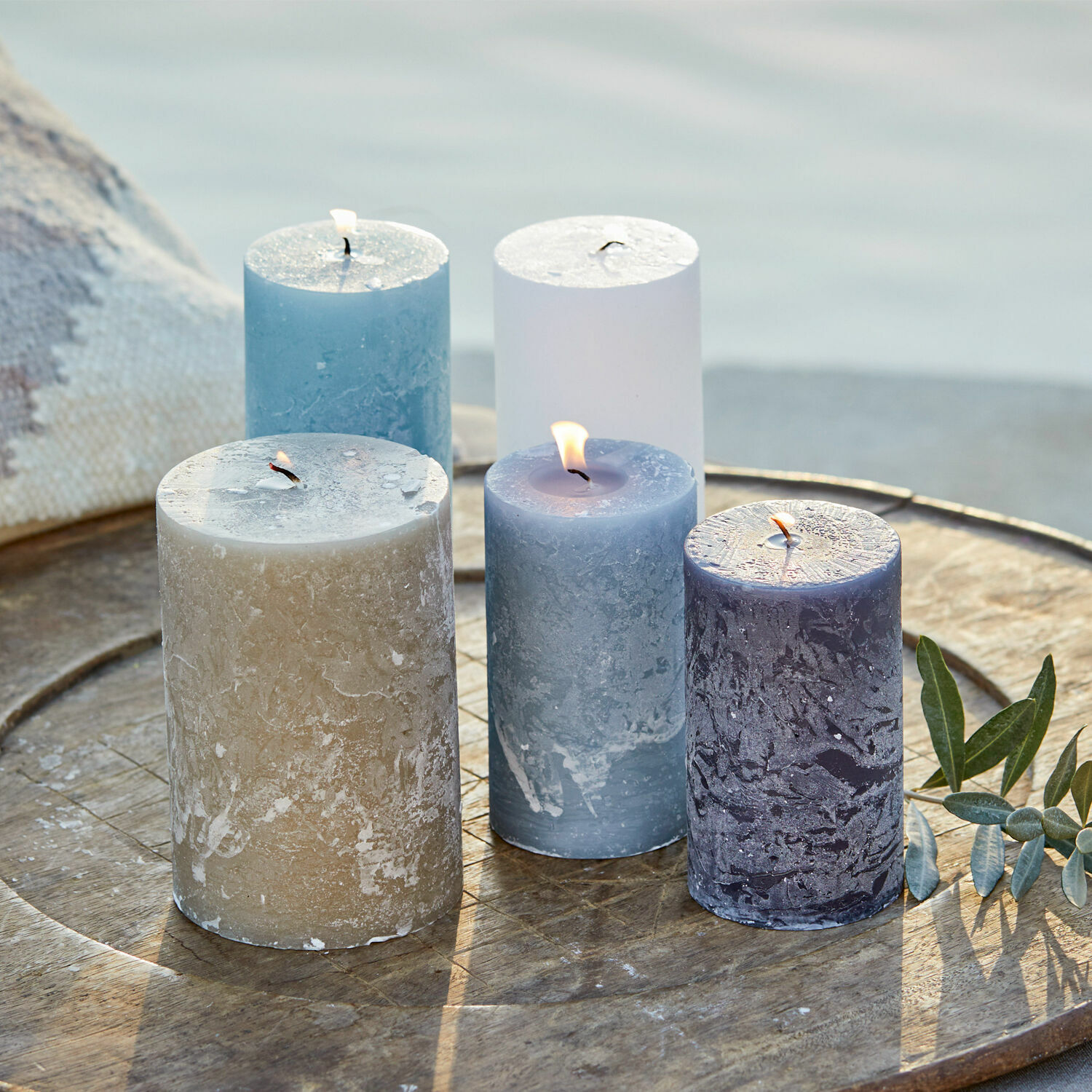 Kerze 5er Set Panagra blau/grau