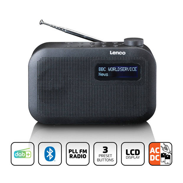 Lenco draagbare DAB+/FM radio PDR-016 met Bluetooth - zwart