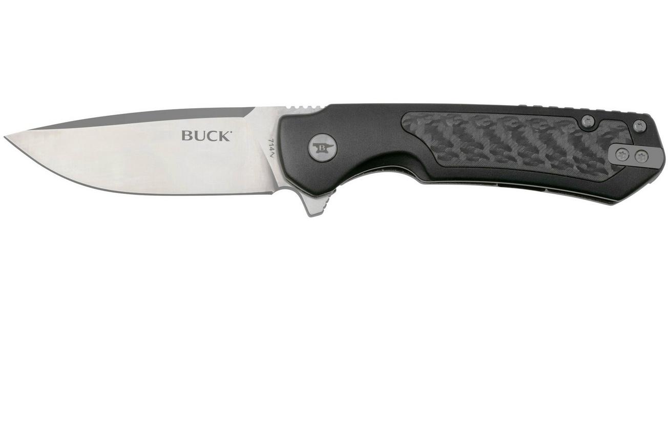 Buck Stinger 0714BKS Satin D2, Black Aluminium Carbon Inlay, zakmes